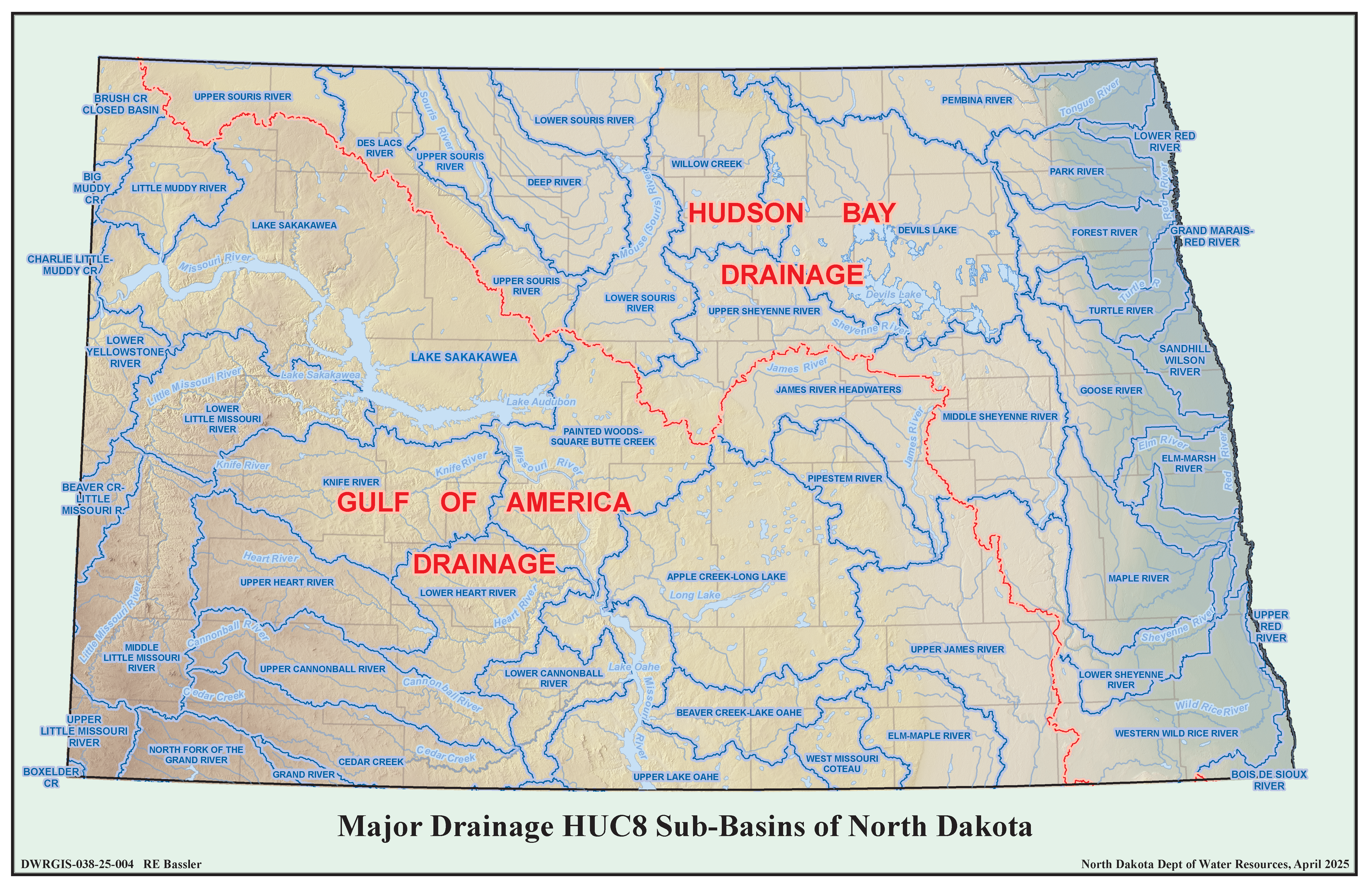 Major Drainage Sub-Basins of North Dakota Map