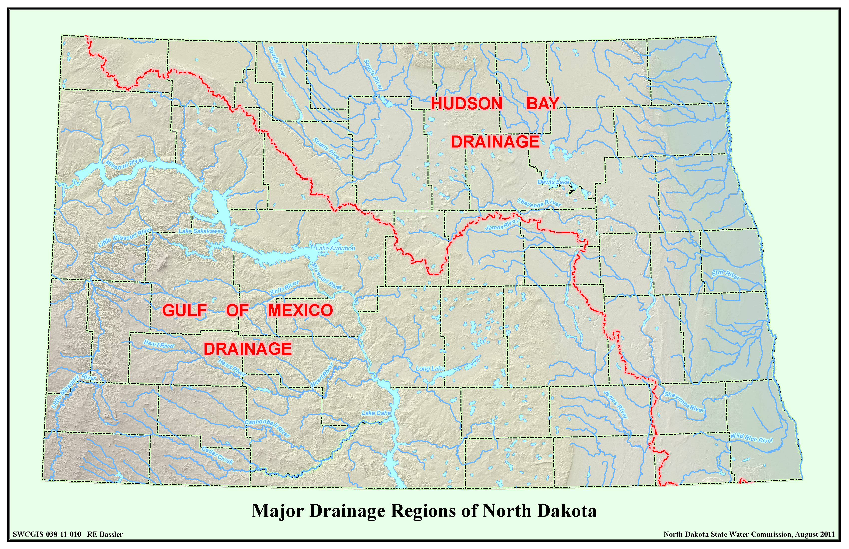 Major Drainage Regions of North Dakota Map