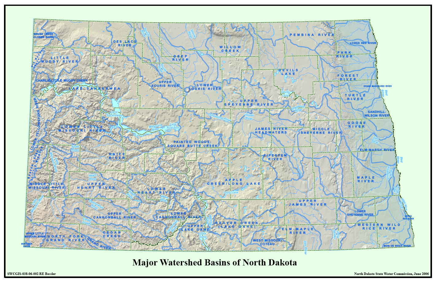 Major Drainage Sub-Basins of North Dakota Map